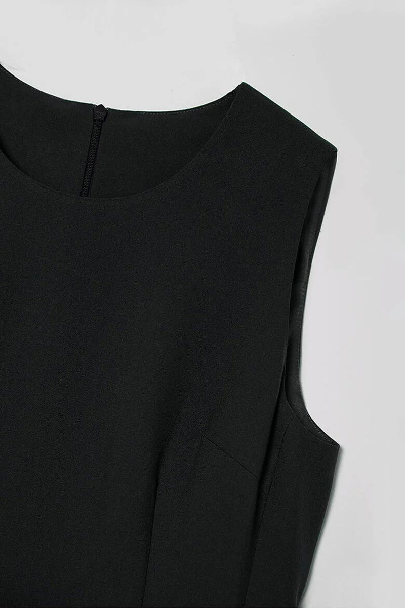 Black Crew-Neck A-Line Tank Midi Dress