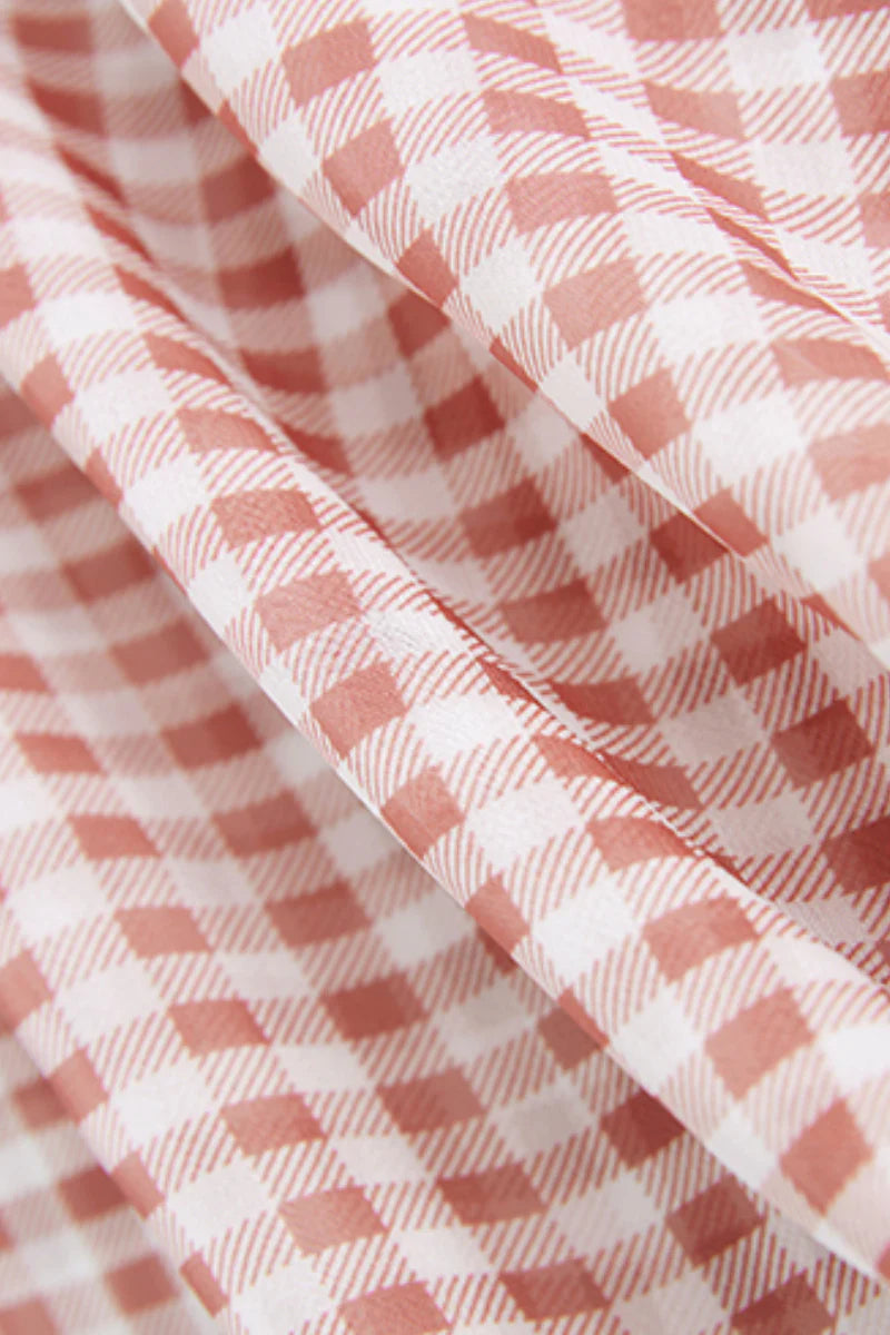 Picnic Gingham Tie-Front Ruffle-Neck Midi Dress
