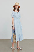 Baby Blue Textured Vacation Midi Dress with Beaded Neckline