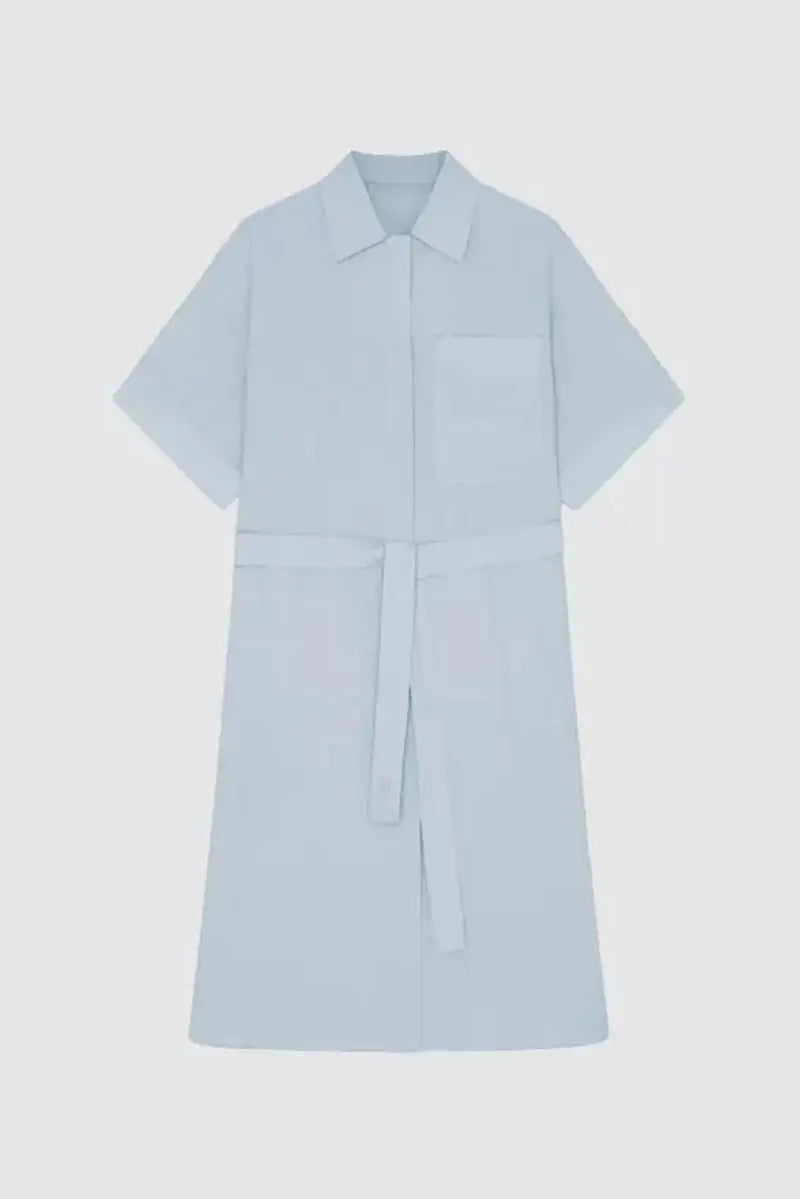 100% Linen Midi Shirt Dress With Belt