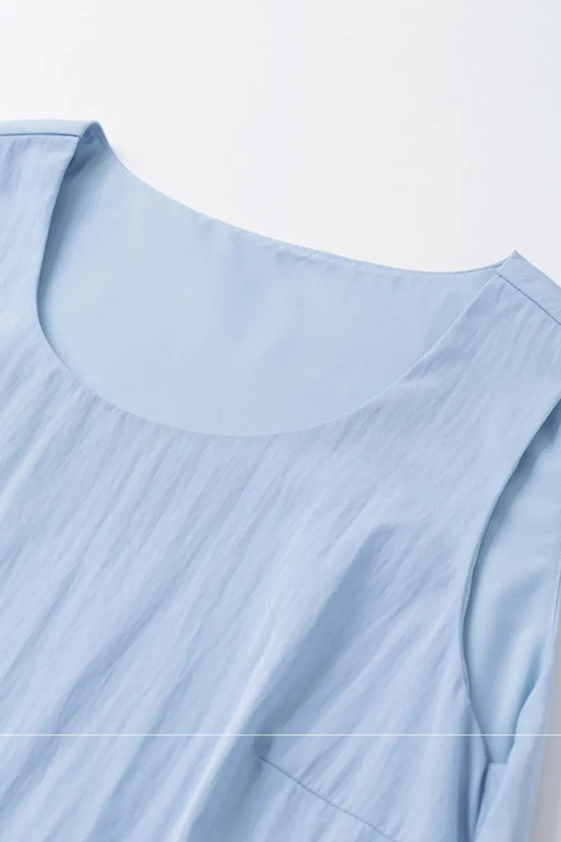 Blue Flowy Asymmetrical Sleeveless Trapeze Midi Dress