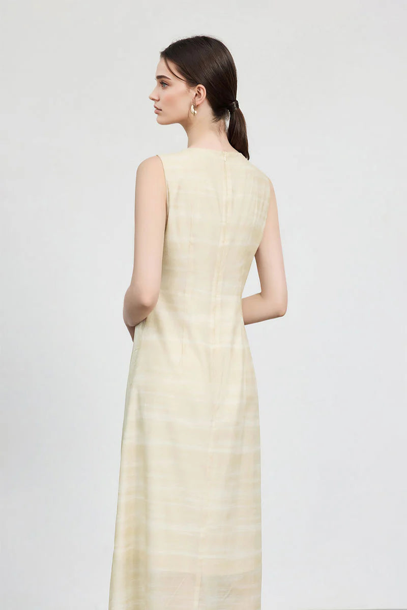 Draped Sleeveless Midi Dress in Yellow Ombre