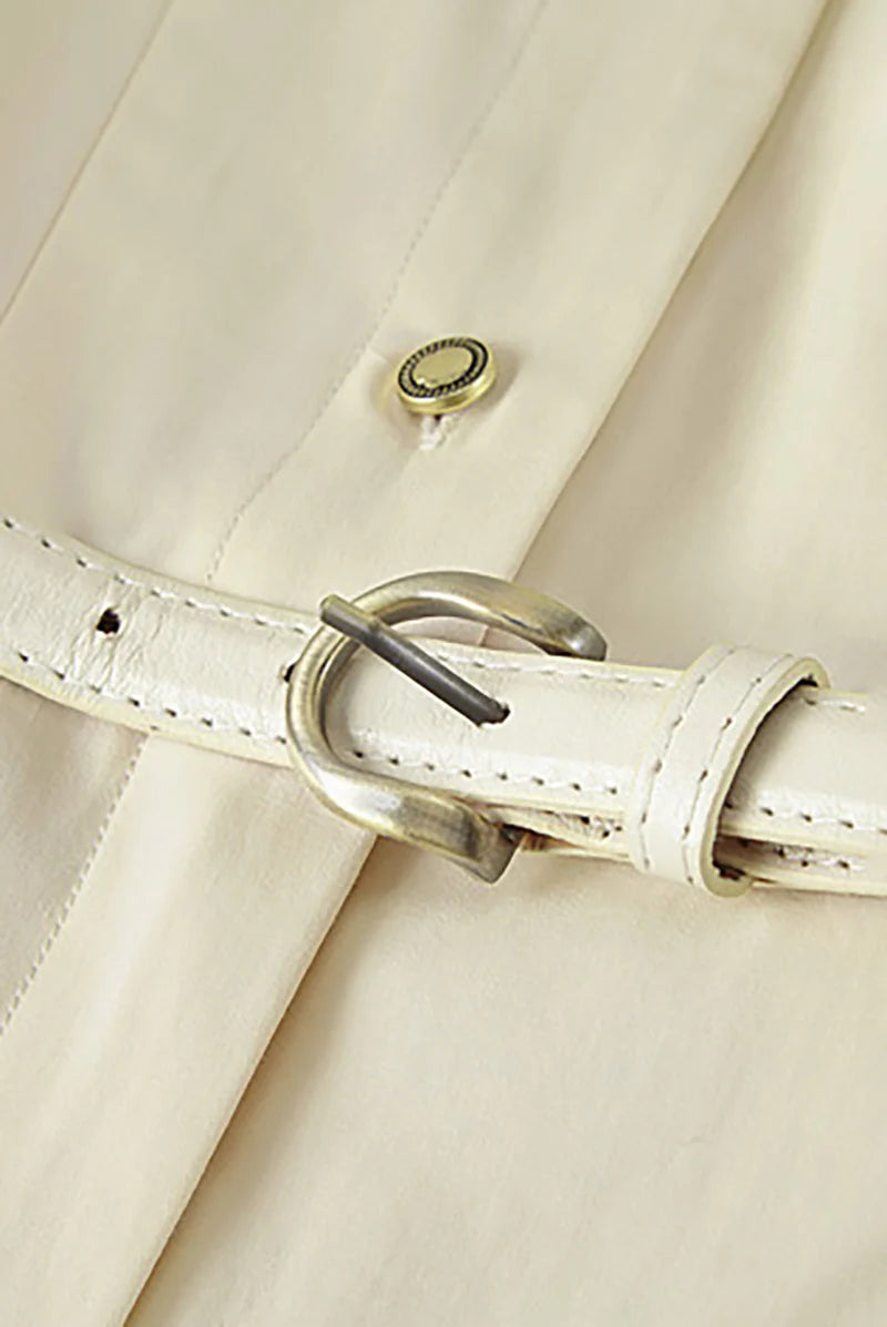 Ivory Cargo Square-Neck Belted Midi Dress