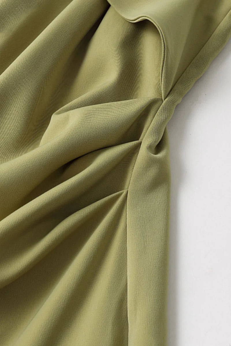 Green Spaghetti-Strap Twist-Front Midi Dress