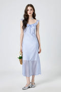 Picnic Gingham Tie-Front Ruffle-Neck Midi Dress