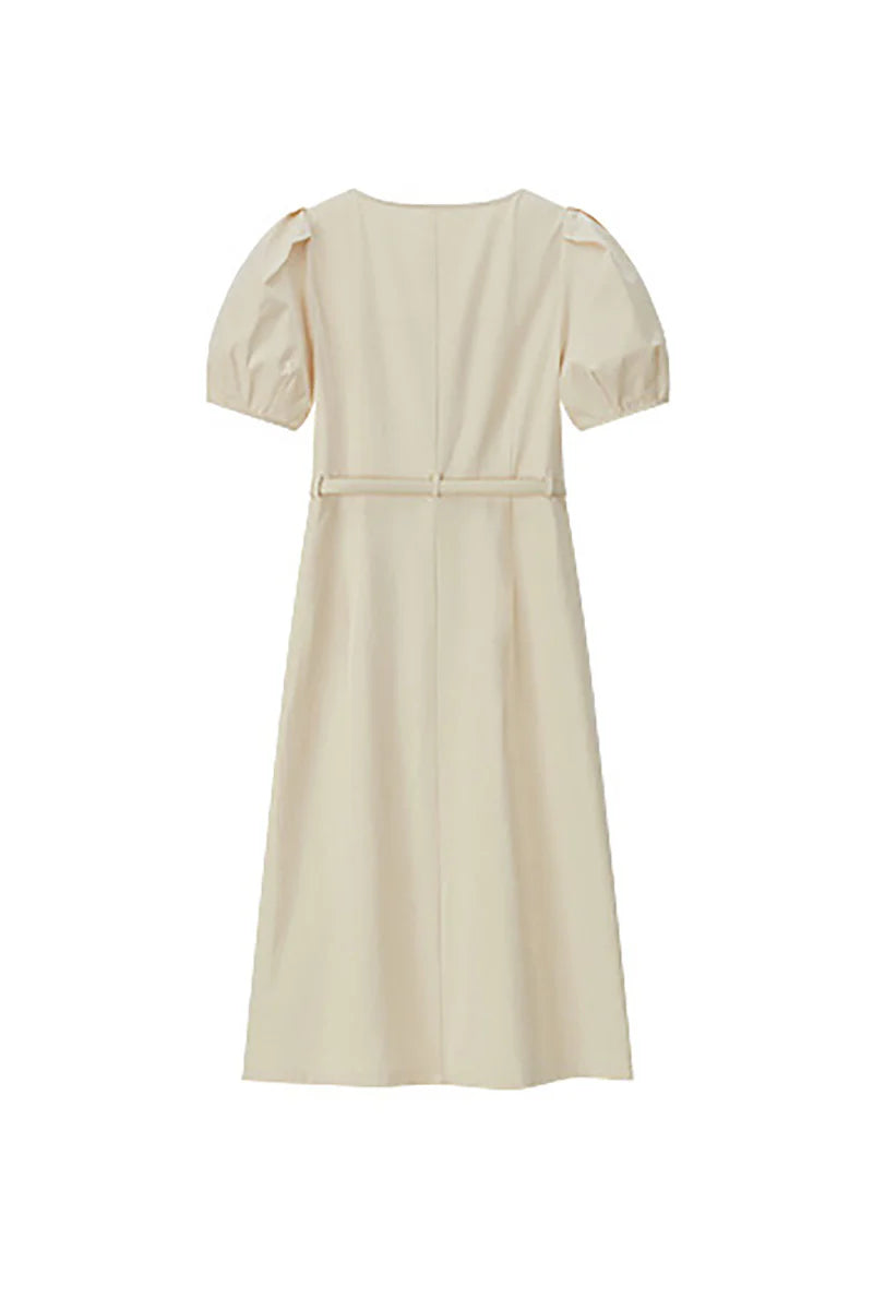 Ivory Cargo Square-Neck Belted Midi Dress