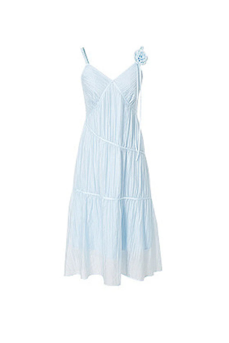 Baby Blue V-Neck Spaghetti-Strap Textured Midi Dress
