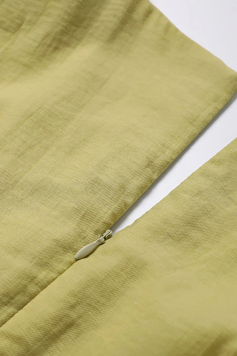 Lime Green V-Neck A-Line Midi Dress