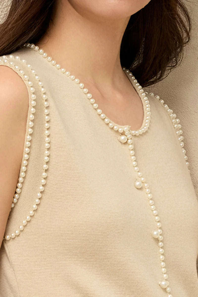 French Sleeveless Handmade Embellished Knit Midi Dress