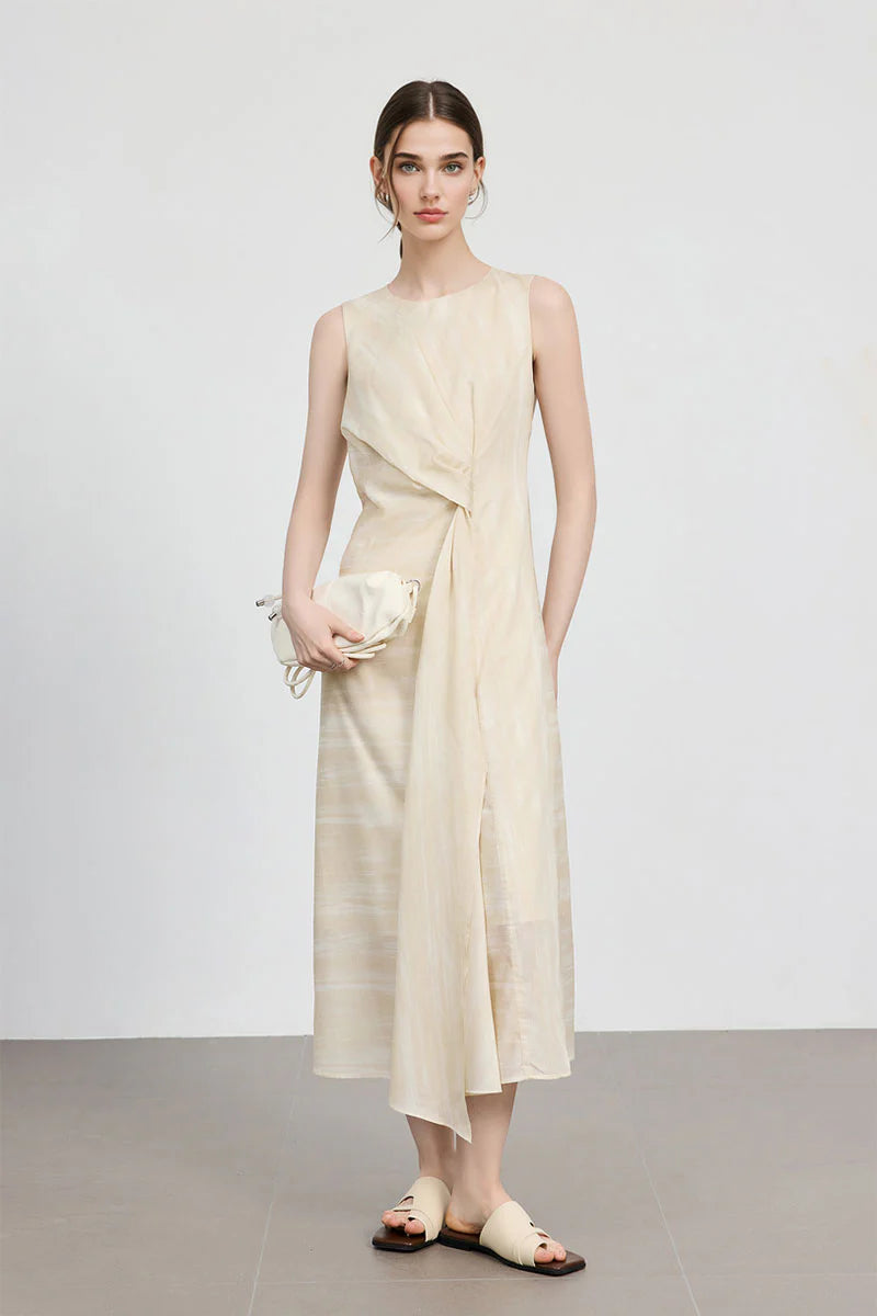 Draped Sleeveless Midi Dress in Yellow Ombre