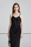 Black Spaghetti-Strap Twist-Front Midi Dress