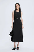 Black Crew-Neck A-Line Tank Midi Dress