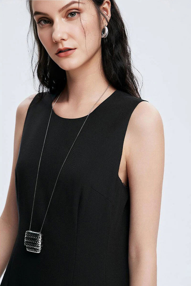 Black Crew-Neck A-Line Tank Midi Dress