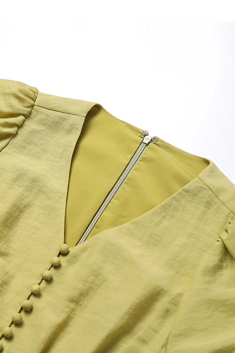 Lime Green V-Neck A-Line Midi Dress