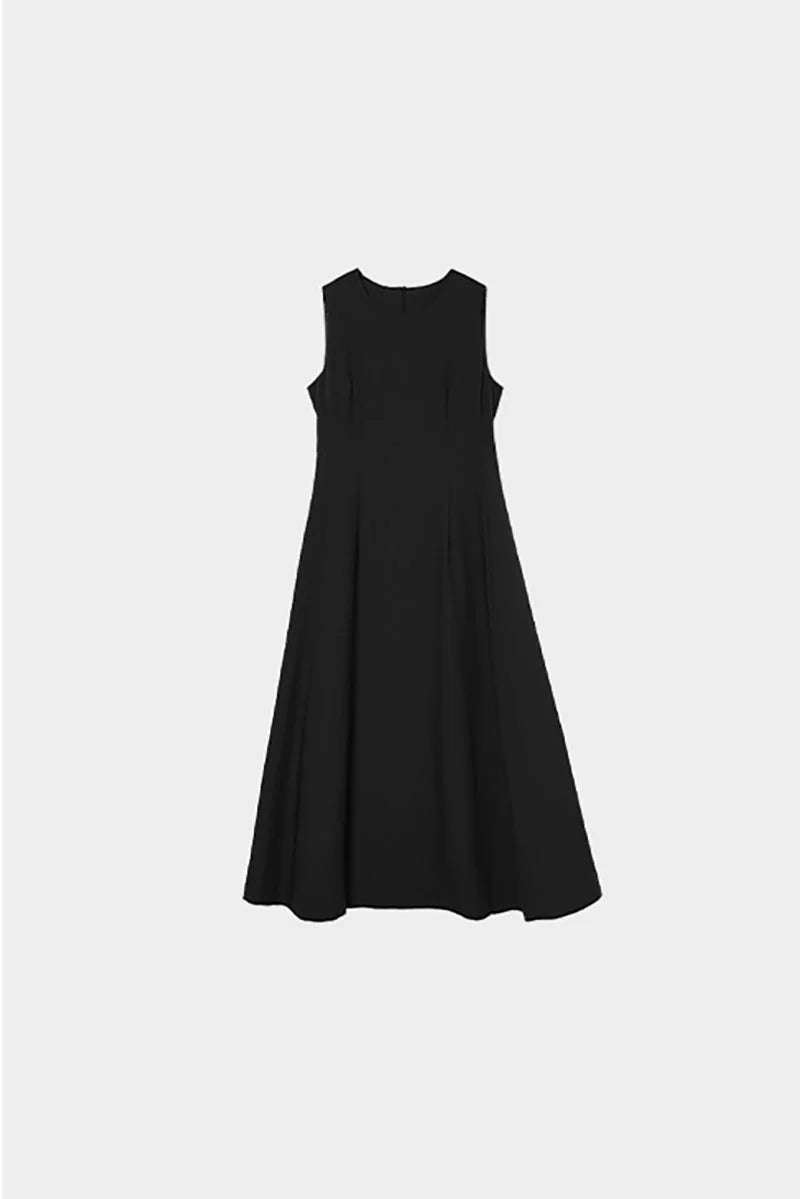 Black Crew-Neck A-Line Tank Midi Dress
