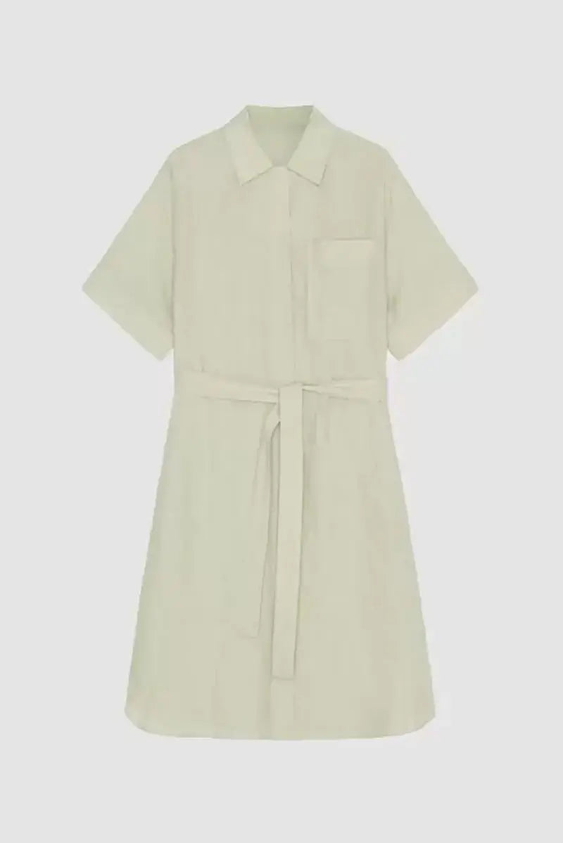 100% Linen Midi Shirt Dress With Belt