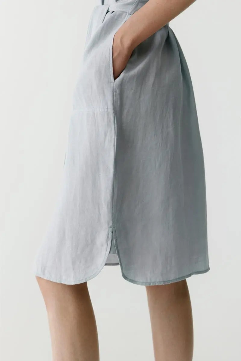 100% Linen Midi Shirt Dress With Belt