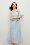 Baby Blue V-Neck Spaghetti-Strap Textured Midi Dress